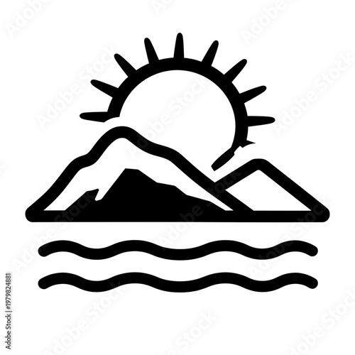 Sunrise Over Mountains Line Icon
