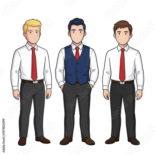 Three Businessmen Standing Together Flat Icon with Red Ties