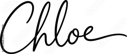 A beautiful black cursive signature of the name Chloe on a white background