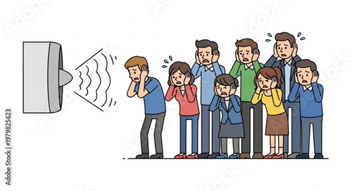 People Covering Ears From Loud Noise Source.