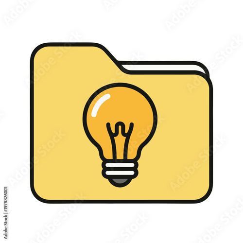 Yellow Folder with Light Bulb Flat Icon
