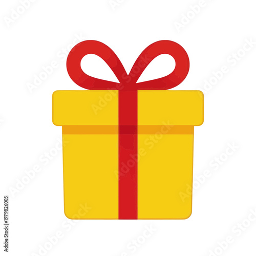 Yellow Gift Box with Red Ribbon Flat Icon