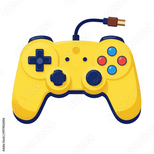 Yellow Game Controller with Cable Flat Icon