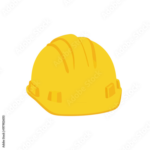Yellow Construction Helmet Flat Icon with Ribbed Design