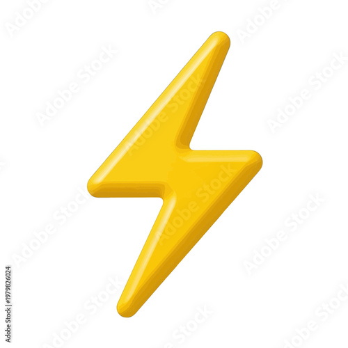 Yellow Lightning Bolt 3D Icon on Black Background