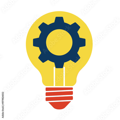 Yellow Light Bulb with Blue Gear Flat Icon