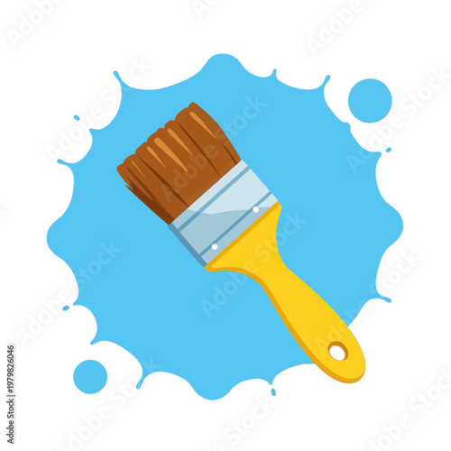 Yellow Paint Brush Flat Icon with Blue Paint Splash