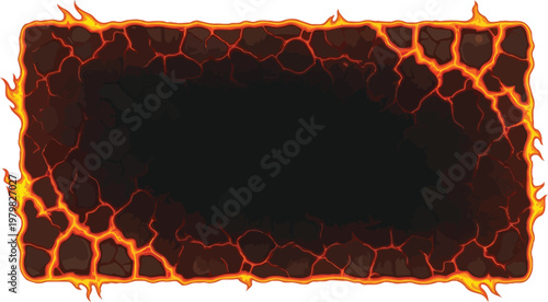 A dark, cracked, and fiery background with a black center and orange flames