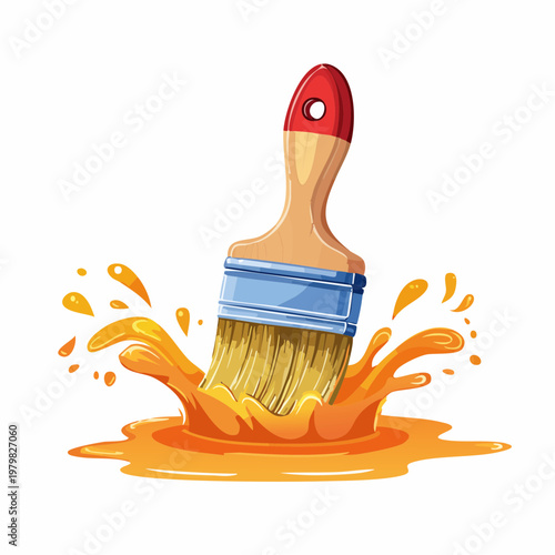 Paintbrush creating a splash of orange liquid, cartoon illustration