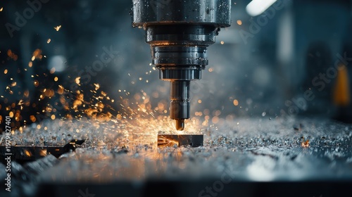 Precision Metal Cutting with Sparks and Shavings in Workshop Environment