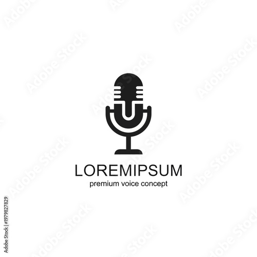 Black Microphone Icon With Stand.