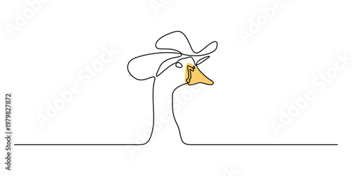 Line art goose wearing a cowboy hat with yellow beak vector illustration