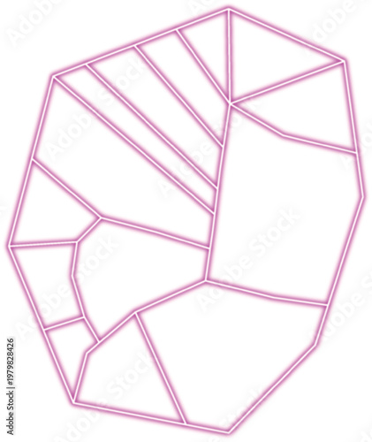 Pink neon geometric prism shape with intersecting diagonal lines on white background