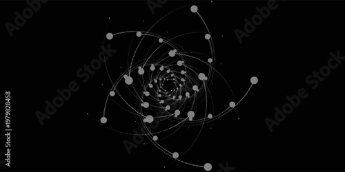 Modern abstract background. Halftone dots in circle form. Spiral logo, icon or design element. Black dots on a white background and white dots on the black side.