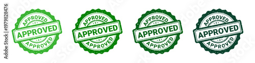 Collection of Green approved stamp sign with grunge vintage style vector illustration