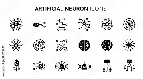 Artificial Neuron Icons in Minimalist Style with Informative Mood .