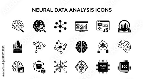 Minimalist Neural Data Analysis Icons for Business and Technology.