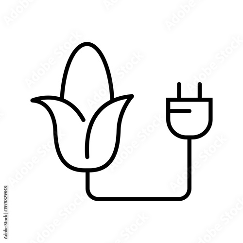 Biomass energy icon. Industry and bioenergy line symbol. Black and white.