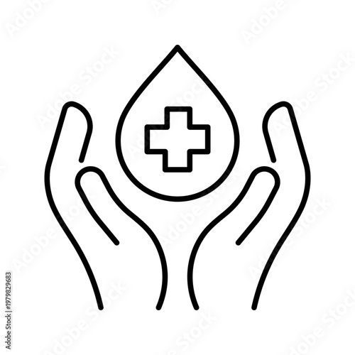 Blood donation icon. Healthcare and blood donation line symbol. Black and white.