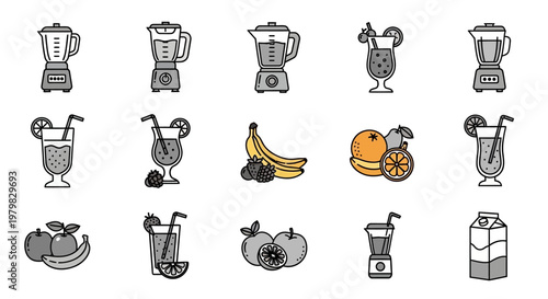 Collection of Blenders and Fresh Fruits for Healthy Smoothies.