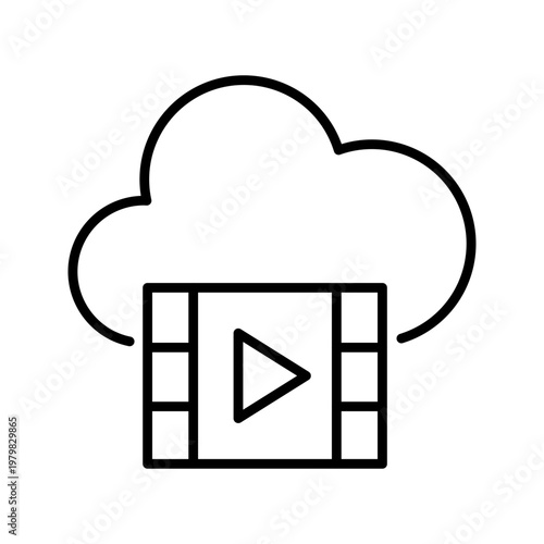 Cloud video icon. Technology and streaming media line symbol. Black and white.