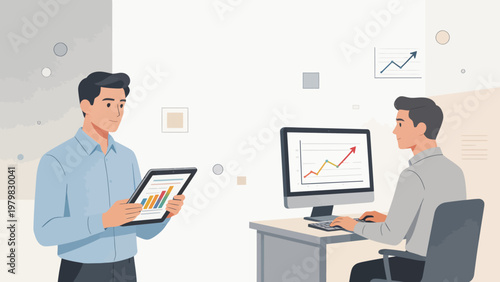 Two men analyzing data in an office