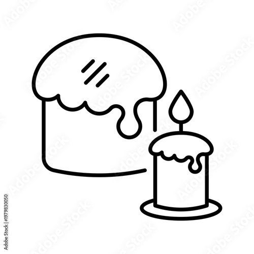 Easter cake icon. Food and easter pastry line symbol. Black and white.
