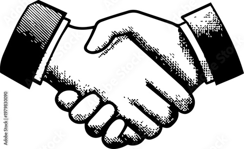 Hand Drawn Handshake Black and White Illustration in Minimal Line Art Style Design