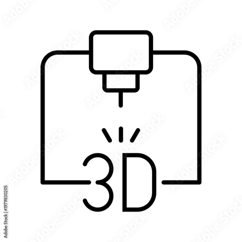 3d printing icon. Industry and additive manufacturing line symbol. Black and white.