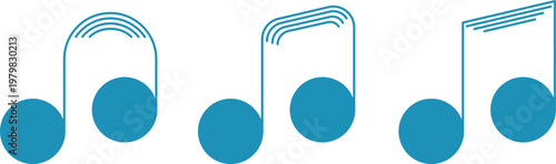Musical notes as icons and logos, blue notes with thin stripes, songs and poems, music industry, singing and vocals.