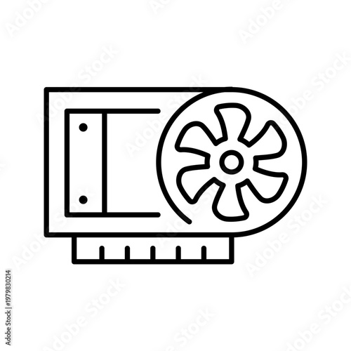 Graphics card icon. Technology and computer components line symbol. Black and white.