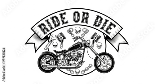 Ride or Die Motorcycle Skull Graphic.