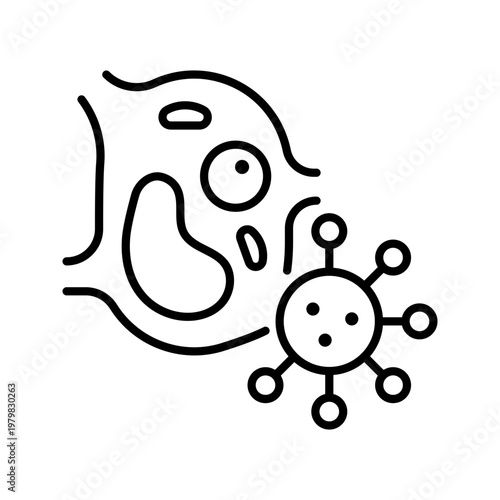 Hiv virus icon. Healthcare and virology line symbol. Black and white.