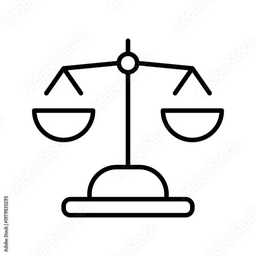 Justice scales icon. Business and law line symbol. Black and white.