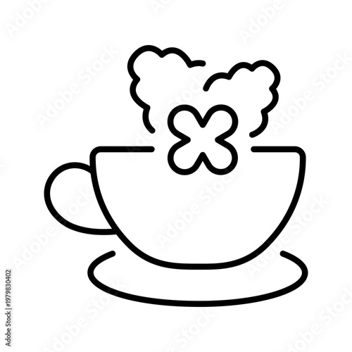 Melissa tea icon. Food and herbal tea line symbol. Black and white.