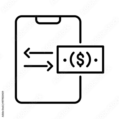 Money transfer icon. Business and mobile payments line symbol. Black and white.