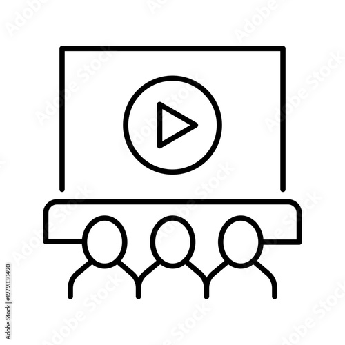 Movie screening icon. Entertainment and film screening line symbol. Black and white.