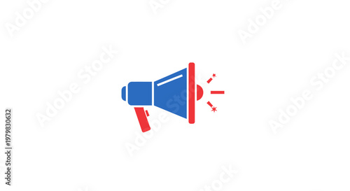 Blue and red loudspeaker icon graphic.