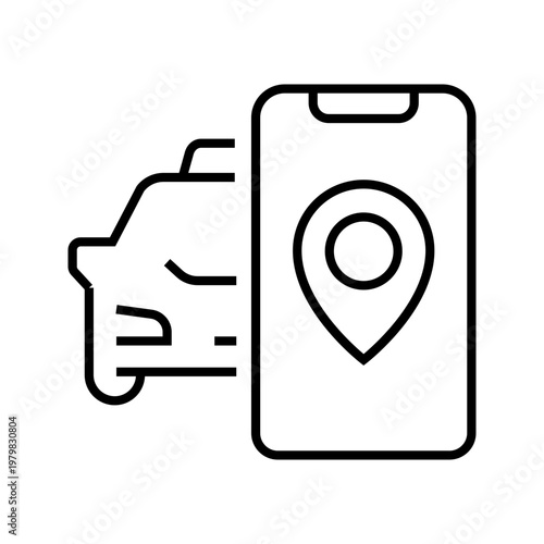 Taxi app icon. Transport and ride hailing line symbol. Black and white.