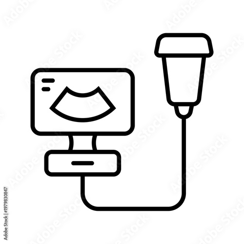 Ultrasound scan icon. Healthcare and diagnostic imaging line symbol. Black and white.