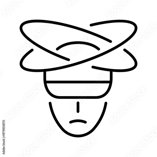 Virtual reality sickness icon. Healthcare and vr sickness line symbol. Black and white.