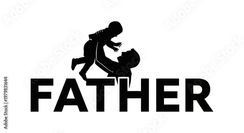 Father holding up child silhouette against white background for family concepts