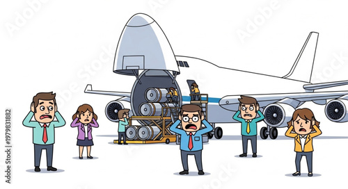 People react with shock and surprise to cargo plane loading.