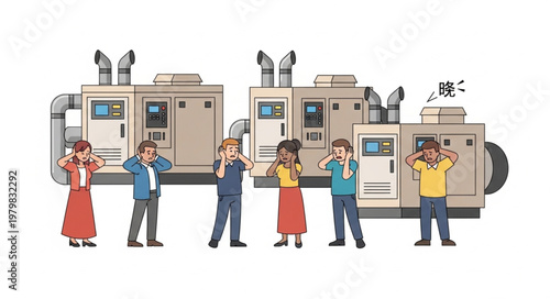 People standing in front machines.