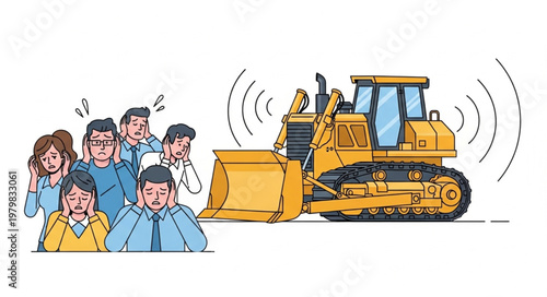 People Watching Bulldozer Work Site.