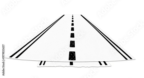 Perspective view of a highway with dashed lines and lane markers.