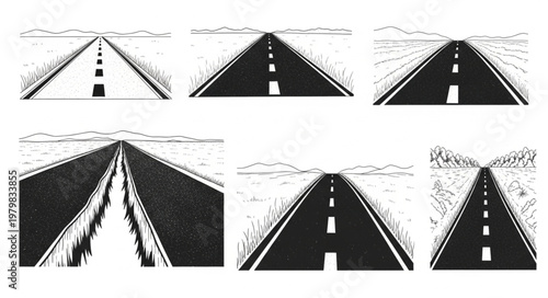 Perspective View of Asphalt Roads with Lane Markings.