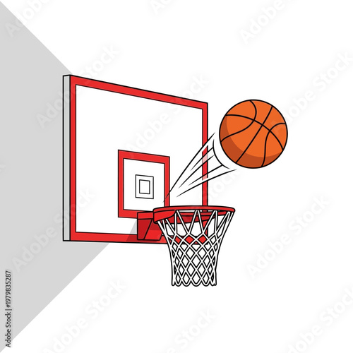 Basketball Hoop and Ball Illustration - Scoring a Basket