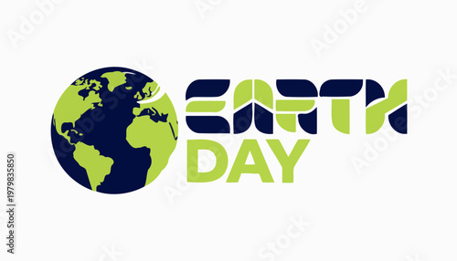 Earth Day logo with green and blue globe.