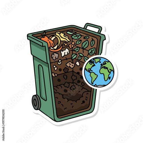 compost bin with earth and waste.